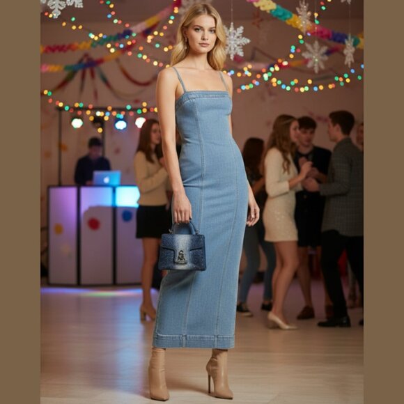 Steve Madden Mini Sparkle Crossbody Denim Blue Premium Faux Leather Like New - Picture 4 of 12